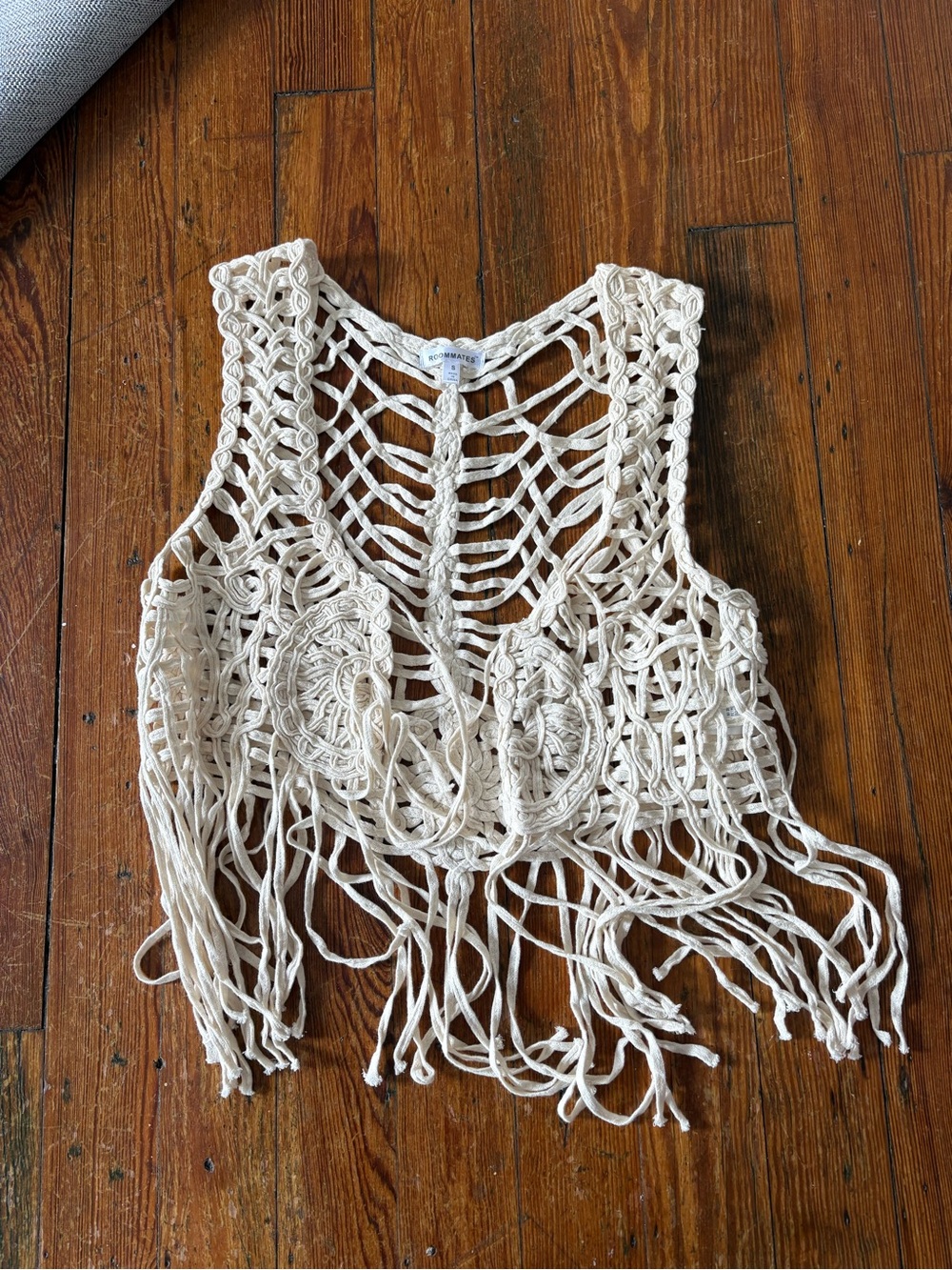 Roommates Cream Crochet Fringe Tank Top